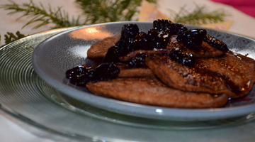 Christmas Morning Gingerbread Pancakes with Haskap Berry Sauce