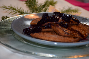 Christmas Morning Gingerbread Pancakes with Haskap Berry Sauce
